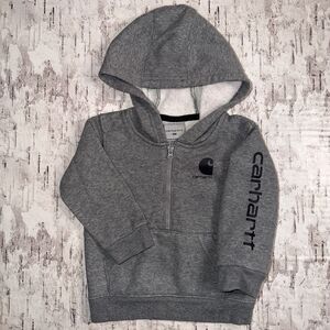 Carhartt Boys' Long-Sleeve Half-Zip Hooded Sweatshirt Grey Size 12 Month